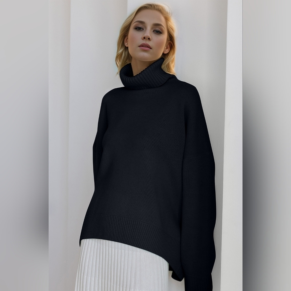 Basic Bae Turtleneck Dropped Shoulder Long Sleeve Sweater - Picture 2 of 6